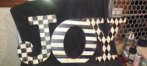 MacKenzie-Childs JOY Sign Courtly Check Stripe Harlequin Wall Decor 2022 Hard to
